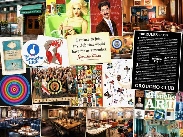A collage of The Groucho Club and its art