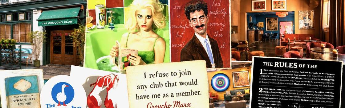 The Groucho Club: the Dean Street entrance, the art and the Groucho Marx line